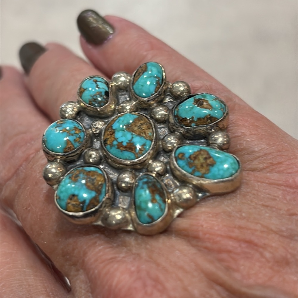 Turquoise and Sterling Silver Cluster Ring - Picture 6 of 6